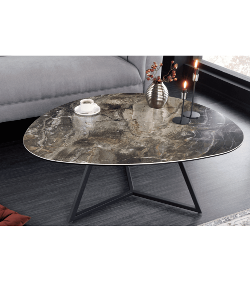 Table basse MARVELOUS 90 cm en céramique taupe et verre trempé