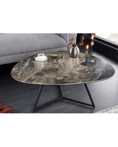 Table basse MARVELOUS 90 cm en céramique taupe et verre trempé