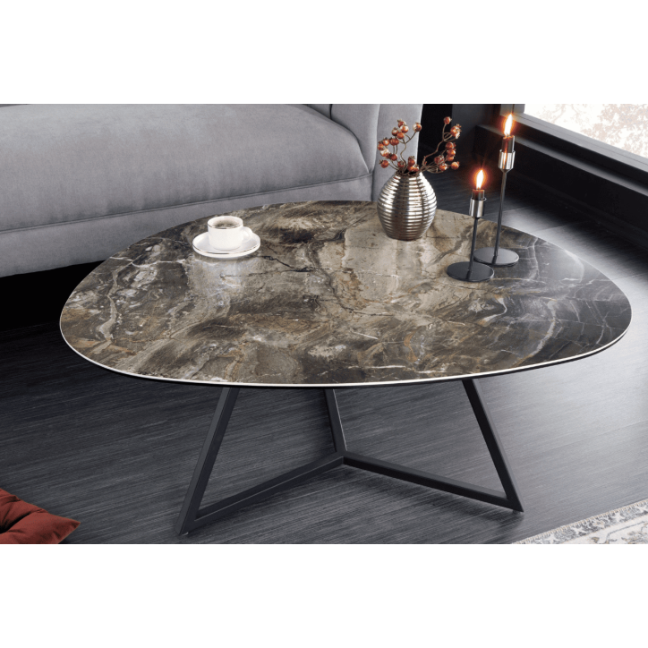 Table basse MARVELOUS 90 cm en céramique taupe et verre trempé