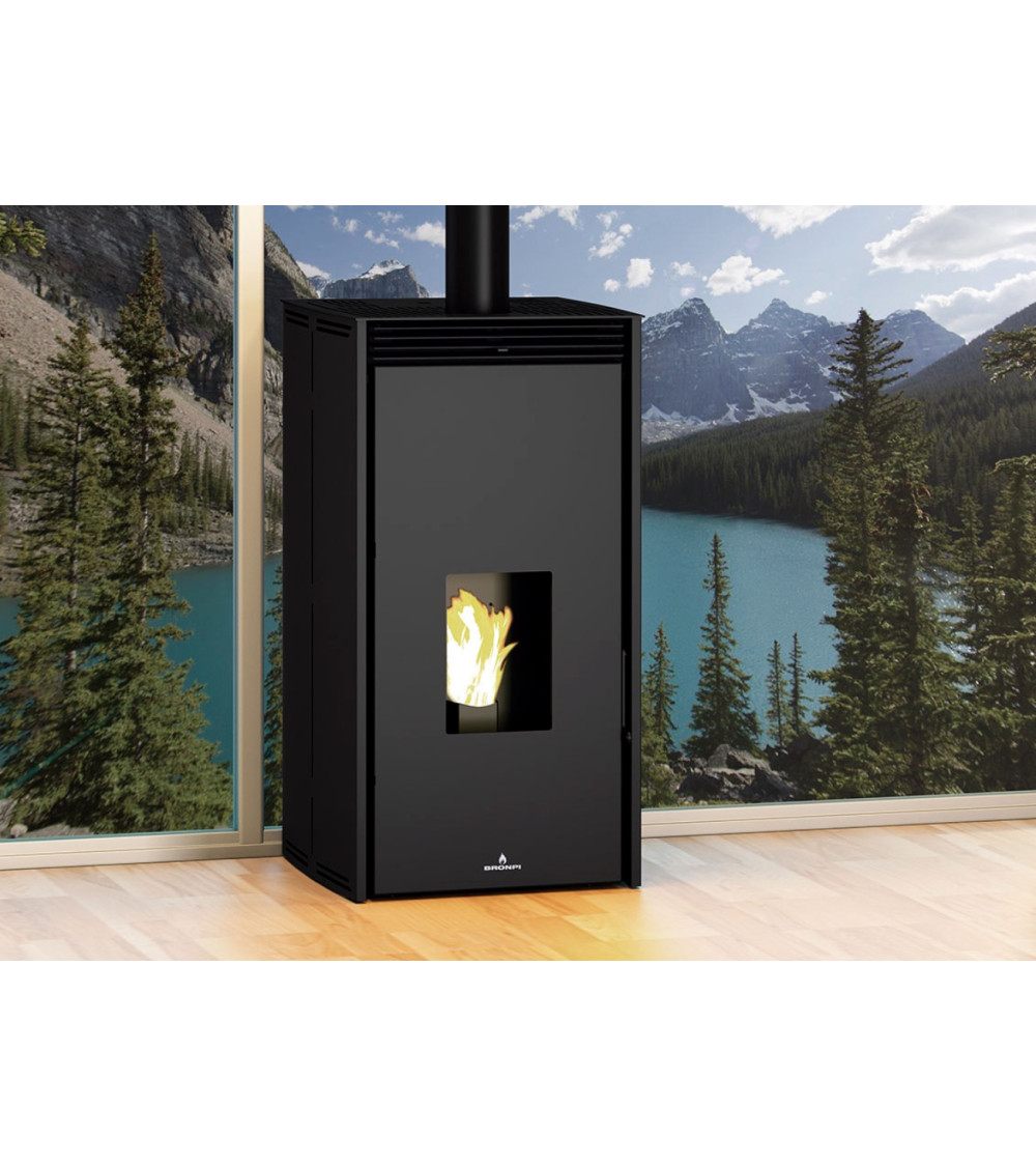 Salamandra a pellets - SEM ELECTRICIDADE - GRÁTIS 11 kW preto de fabrico europeu na nossa loja online