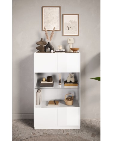 Vitrine 2 portes FANTASY Blanc laqué/chêne Mercure 105 x 170 cm