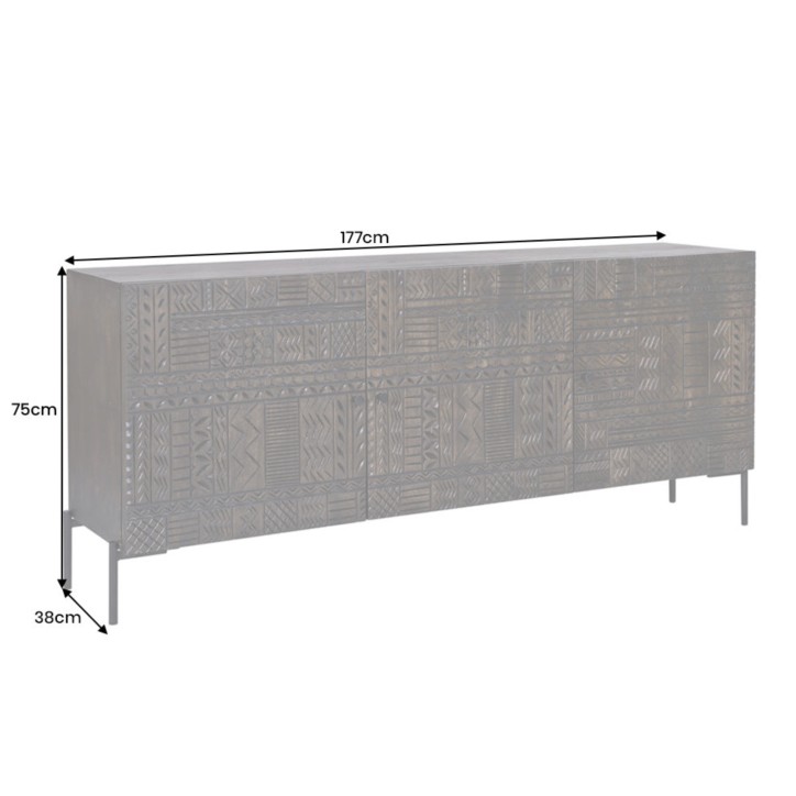 Buffet Tribal 180 cm en bois de manguier foncé