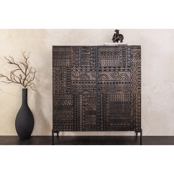 Buffet TRIBAL 120 cm in legno di mango intagliato