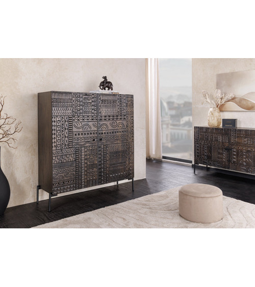 Buffet TRIBAL 120 cm en bois de manguier sculpté