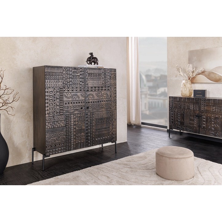 Buffet TRIBAL 120 cm in legno di mango intagliato