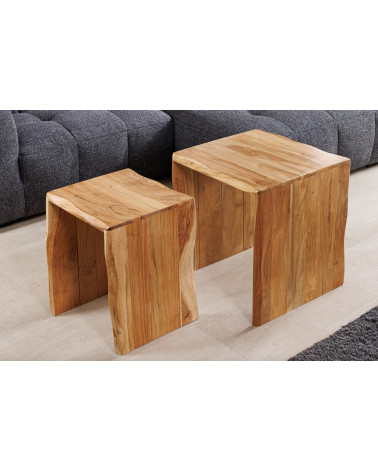 Set di 2 tavolini da salotto MAMMUT 55 cm in legno di acacia naturale