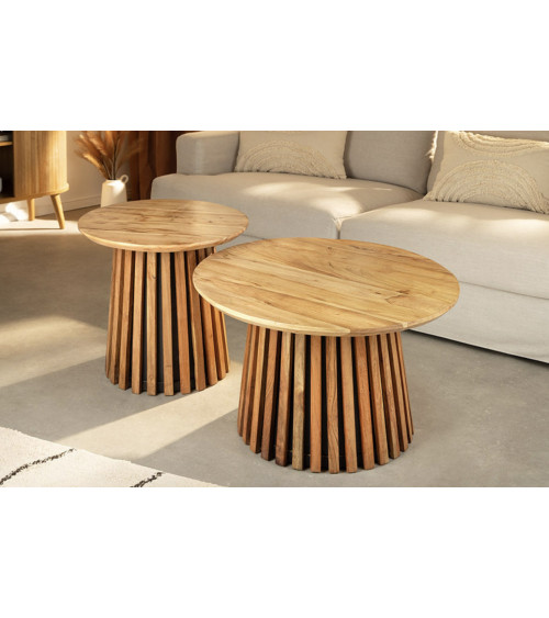 Set de 2 tables basses VALHALLA en bois d’acacia naturel