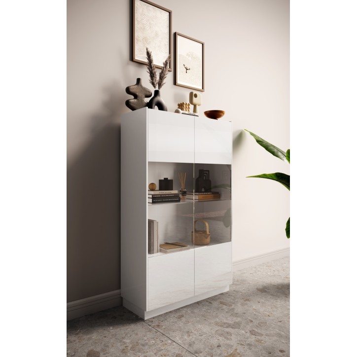 Vitrine 2 portes FANTASY Blanc laqué/chêne Mercure 105 x 170 cm