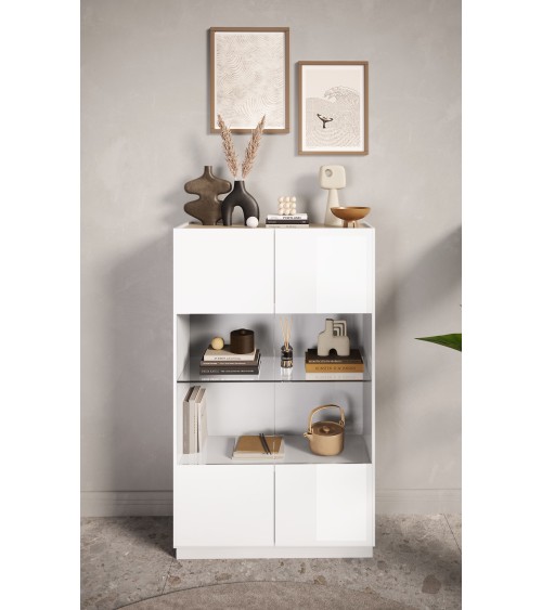 Vitrine FANTASY Blanc laqué/chêne Cadiz 105 x 170 cm