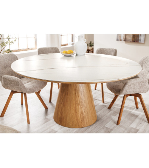 Mesa UNIQUE redonda 120 cm - efecto roble claro