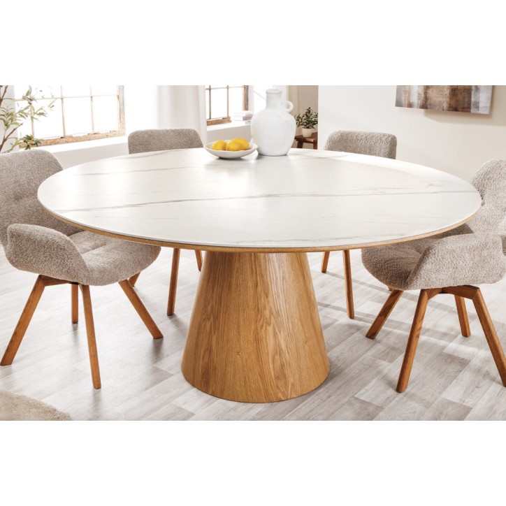 Mesa UNIQUE redonda 120 cm - efecto roble claro