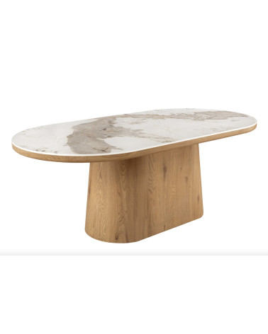 Table UNIQUE ovale 200 cm marbre blanc & chêne clair