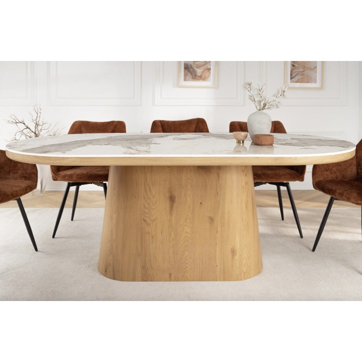 Tavolo UNIQUE ovale 200 cm marmo bianco & rovere chiaro