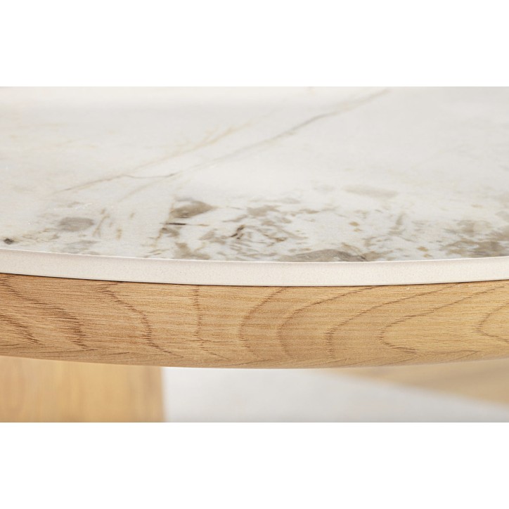 Table UNIQUE ovale 200 cm marbre blanc & chêne clair