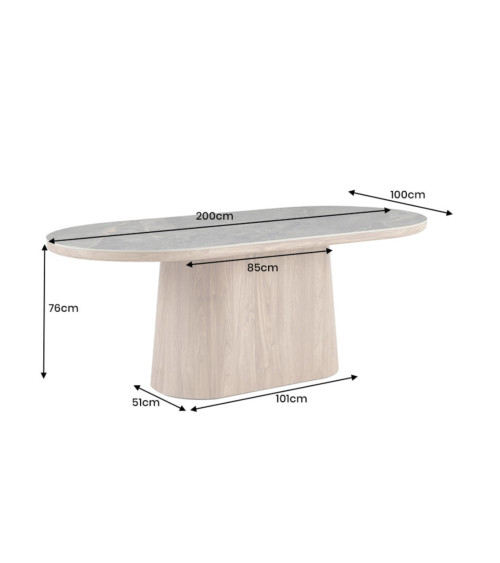 Table UNIQUE ovale 200 cm marbre blanc & chêne clair