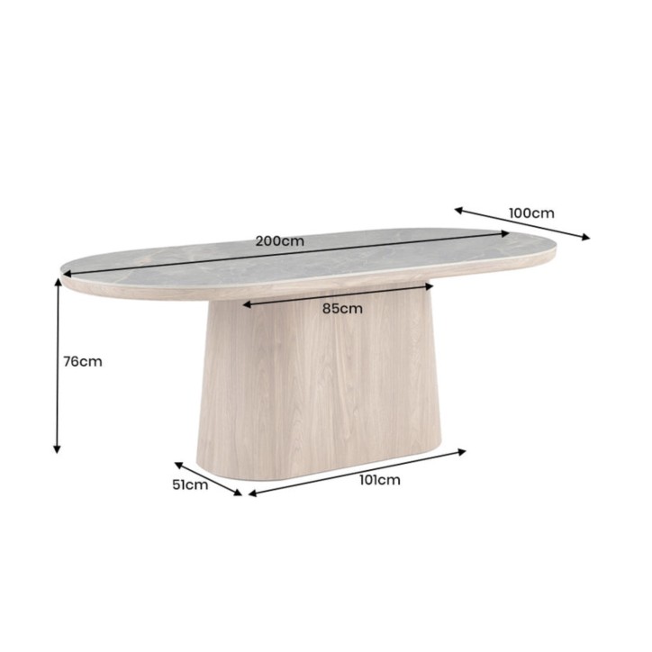 Tavolo UNIQUE ovale 200 cm marmo bianco & rovere chiaro