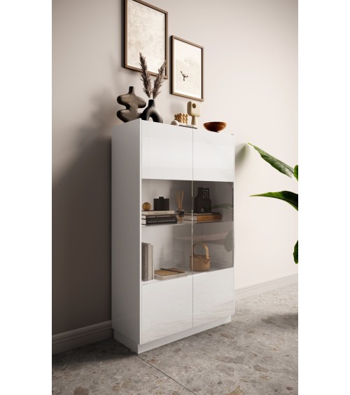 Vitrine FANTASY Blanc laqué/chêne Cadiz 105 x 170 cm