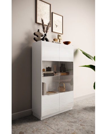 Vitrine FANTASY Blanc laqué/chêne Cadiz 105 x 170 cm