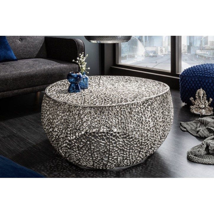 Mesa de centro LEAF 80 cm en metal plateado