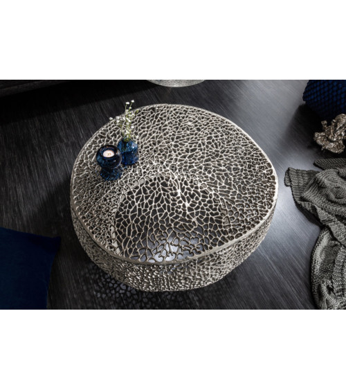 Table basse LEAF 80 cm en métal argenté