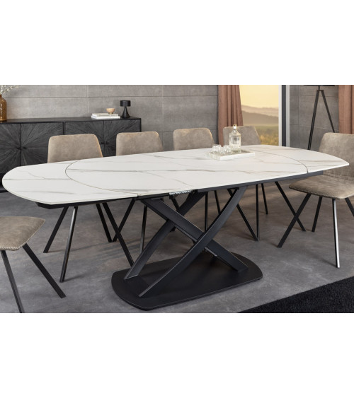 Mesa de salón INCEPTION extensible 130-190 cm Efecto mármol blanco