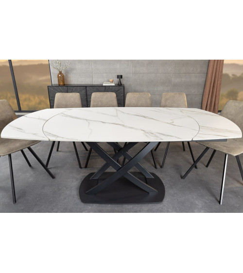 Table de salon INCEPTION extensible 130-190 cm - Effet marbre blanc