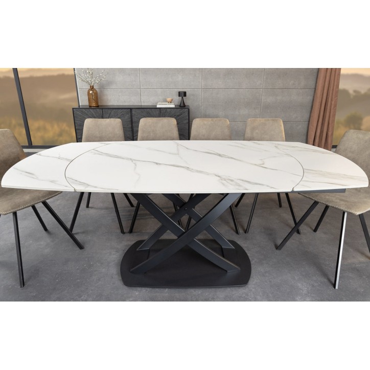 Table de salon INCEPTION extensible 130-190 cm - Effet marbre blanc