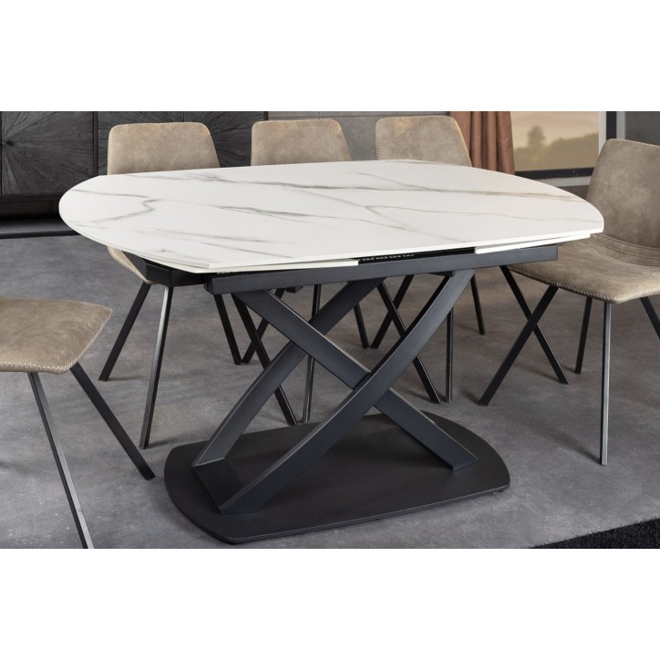 Table de salon INCEPTION extensible 130-190 cm - Effet marbre blanc