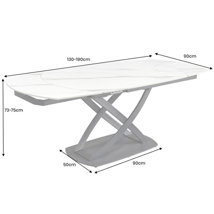 Mesa de salón INCEPTION extensible 130-190 cm Efecto mármol blanco