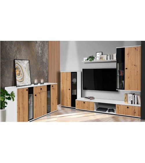 Salon complet CALI chêne blanc et noir