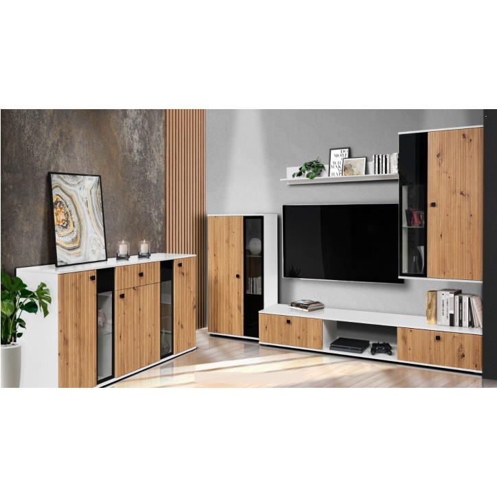 Salon complet CALI chêne blanc et noir