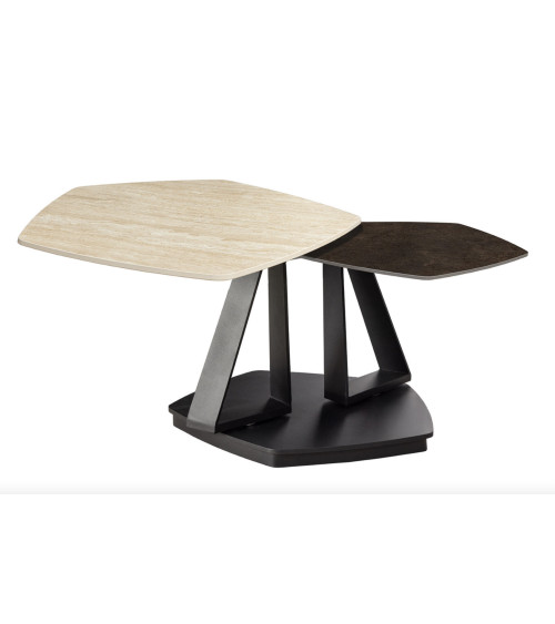 Coffee table MOVEMENT 80-130 cm - Travertino naturale ed effetto ruggine