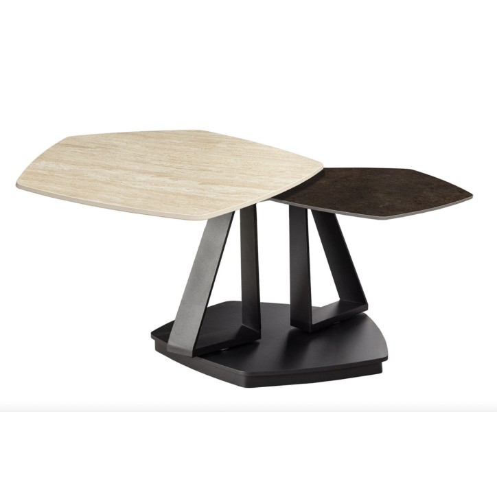 Table basse MOVEMENT 80-130 cm - Travertin naturel et rouille