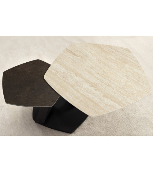 Mesa de centro MOVEMENT 80-130 cm - Travertino natural y óxido