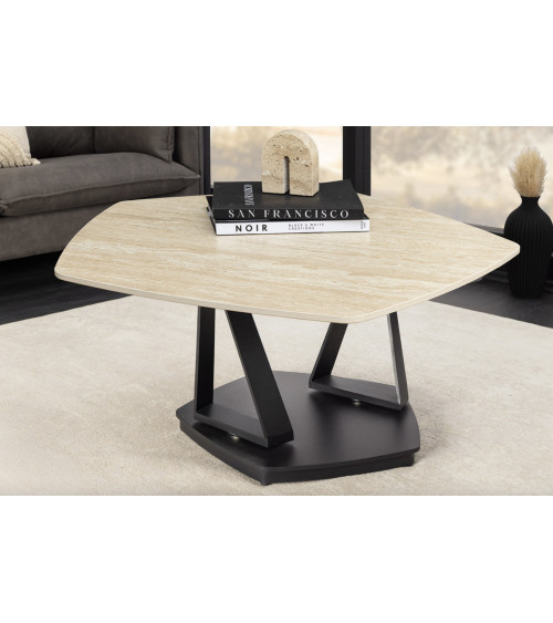 Mesa de centro MOVEMENT 80-130 cm - Travertino natural y óxido