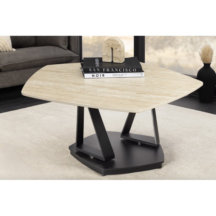 Mesa de centro MOVEMENT 80-130 cm - Travertino natural y óxido