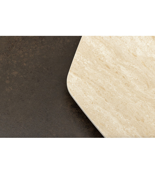 Coffee table MOVEMENT 80-130 cm - Travertino naturale ed effetto ruggine