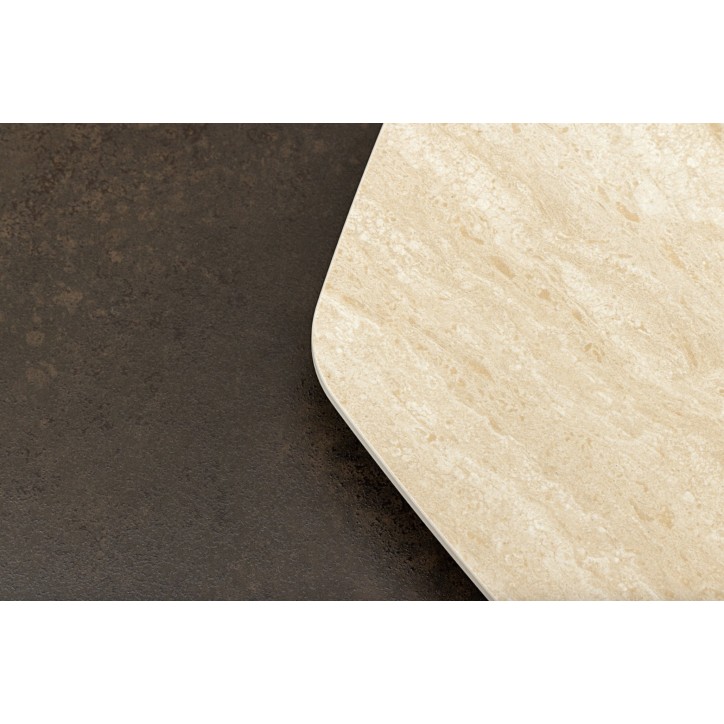 Mesa de centro MOVEMENT 80-130 cm - Travertino natural y óxido