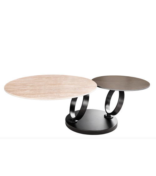 Mesa de centro DANCING RINGS 80-135 cm - Travertino natural y efecto óxido