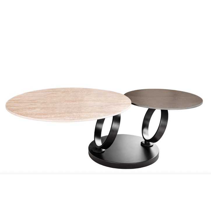Coffee Table DANCING RINGS 80-135 cm - Travertino naturale e effetto ruggine
