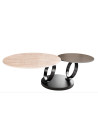 Table basse DANCING RINGS 80-135 cm - Travertin naturel et effet rouille