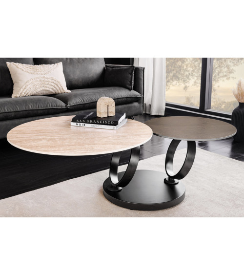 Mesa de centro DANCING RINGS 80-135 cm - Travertino natural y efecto óxido