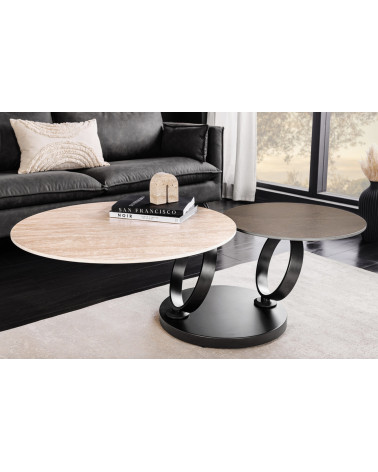 Mesa de centro DANCING RINGS 80-135 cm - Travertino natural y efecto óxido