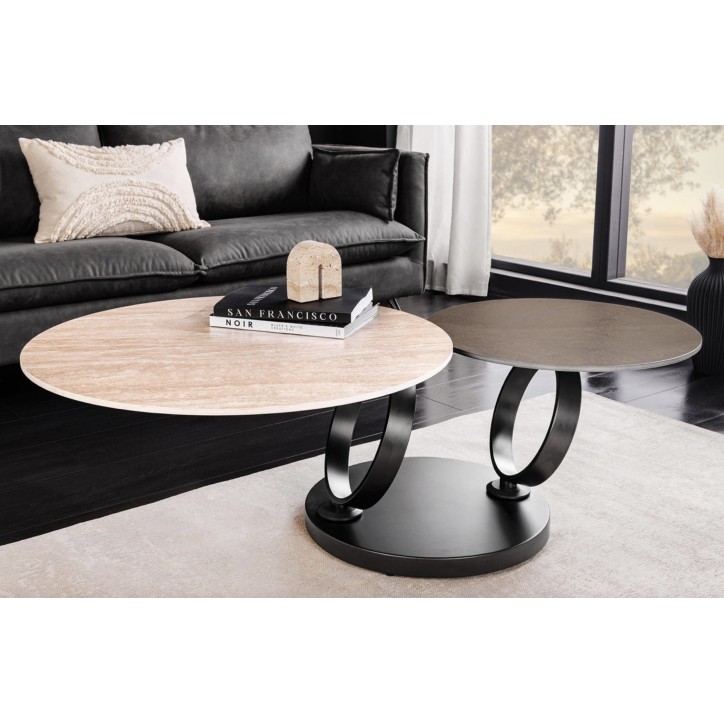 Mesa de centro DANCING RINGS 80-135 cm - Travertino natural y efecto óxido