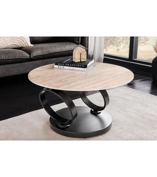 Mesa de centro DANCING RINGS 80-135 cm - Travertino natural y efecto óxido