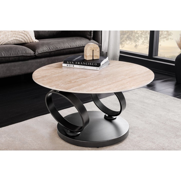 Mesa de centro DANCING RINGS 80-135 cm - Travertino natural y efecto óxido