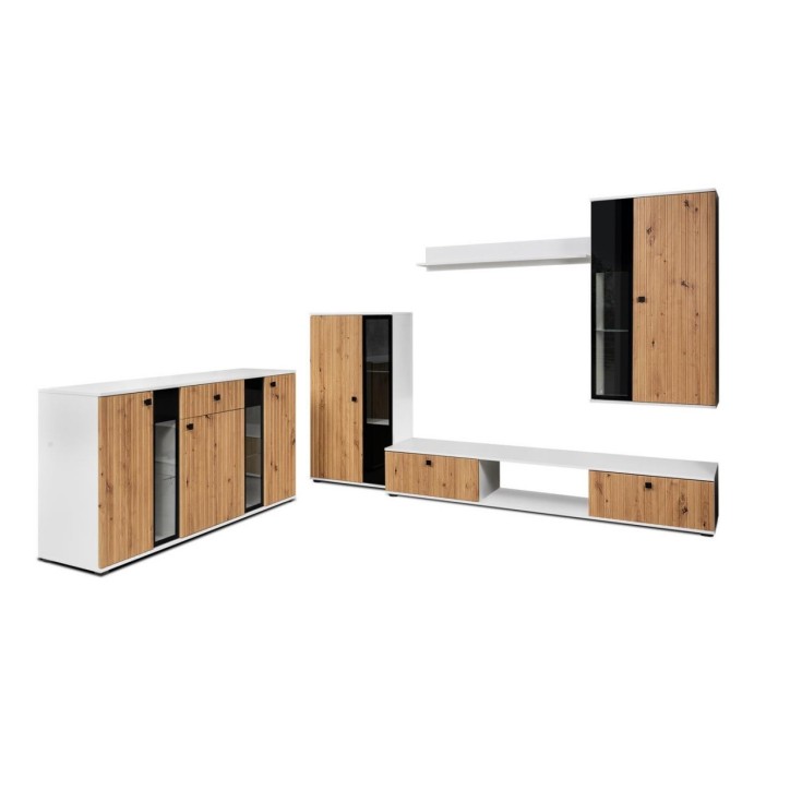 Salon complet CALI chêne blanc et noir