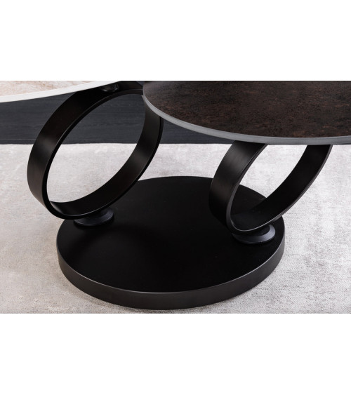Mesa de centro DANCING RINGS 80-135 cm - Travertino natural y efecto óxido