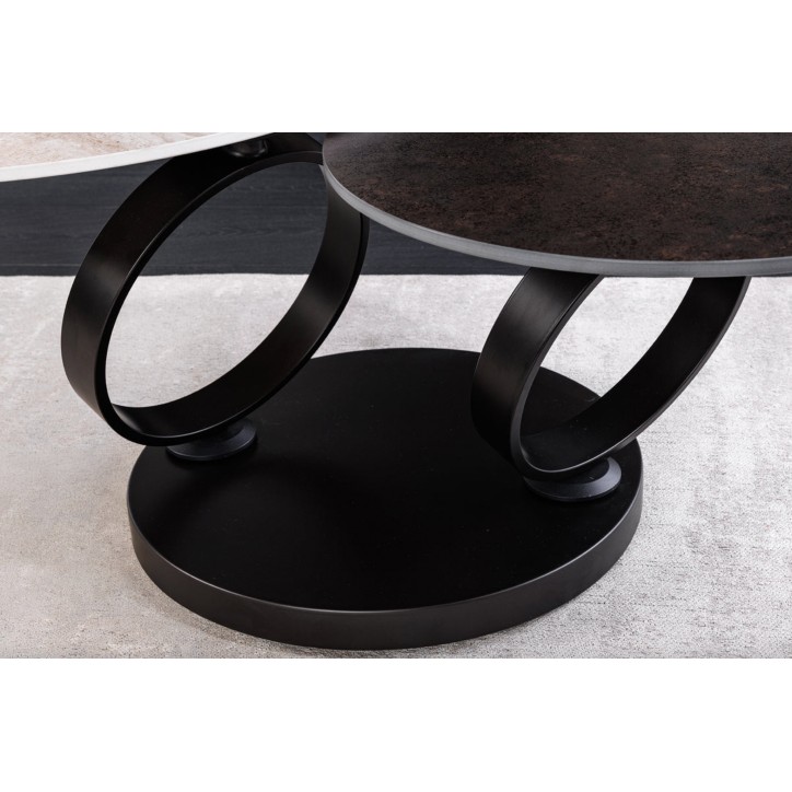Coffee Table DANCING RINGS 80-135 cm - Travertino naturale e effetto ruggine