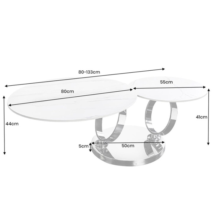 Mesa de centro DANCING RINGS 80-135 cm - Travertino natural y efecto óxido